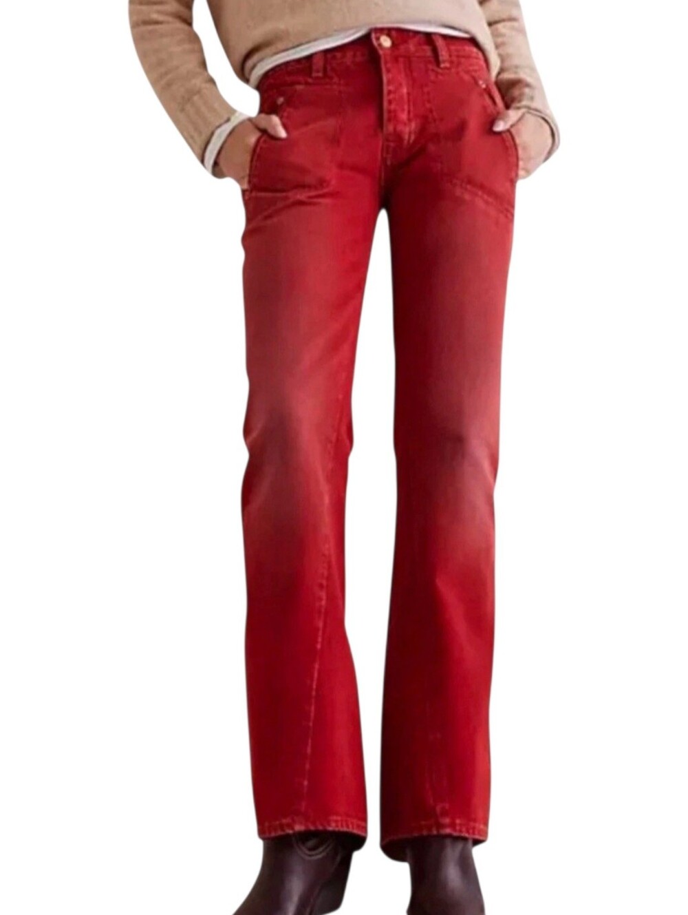 Free People We The Free Carnivale Bootcut Jeans Red Low Rise Western 29 NWOT